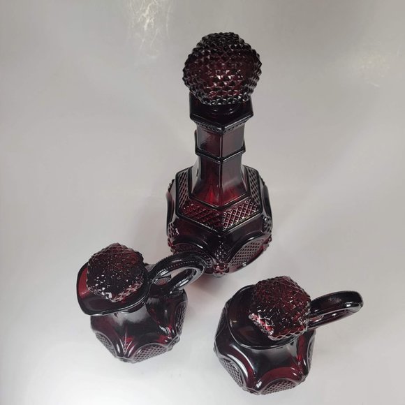 Avon 1876 Cape Cod Wine Decanter Oil Vinegar Dispenser Ruby Red Glass Vintage - Picture 2 of 10